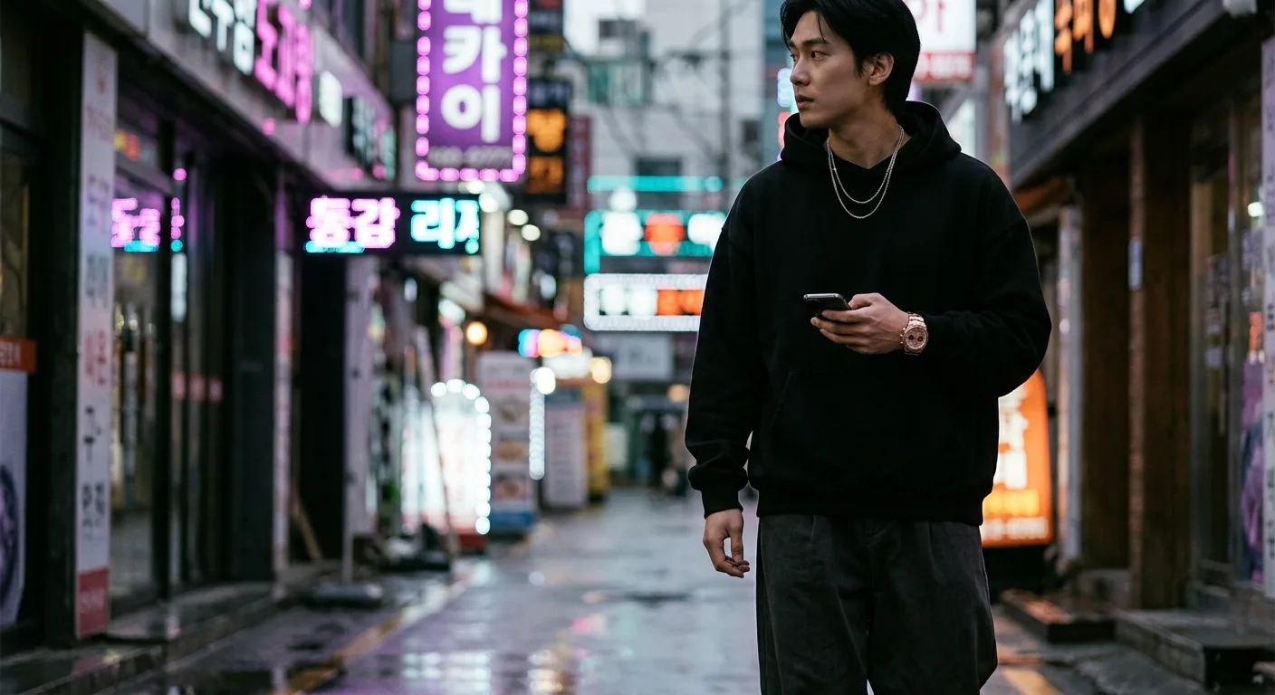 A stylish individual wearing a black oversized hoodie, with the rose gold Otto Chrono watch visible on their wrist again