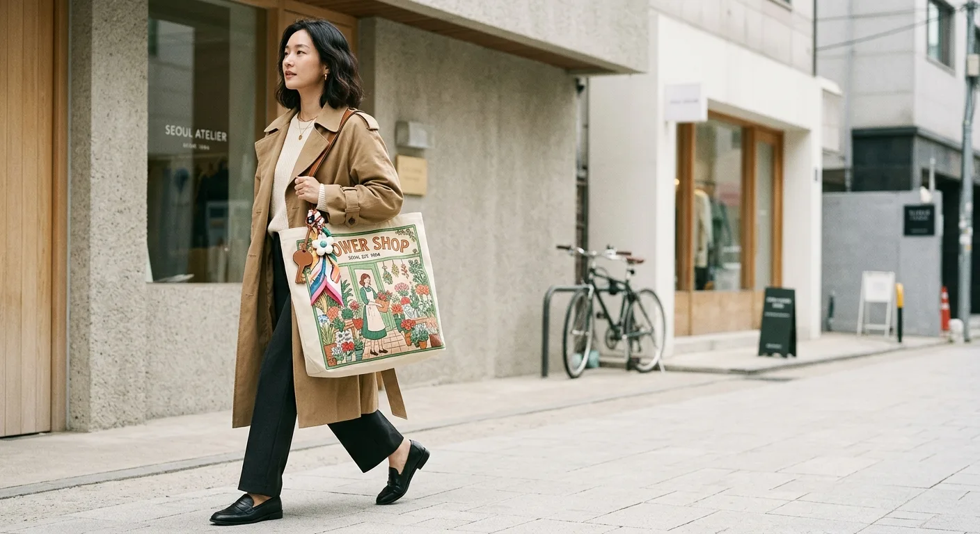 Girl and Flower Shop Tote Bag AOP: 2026 K-Fashion Style Guide