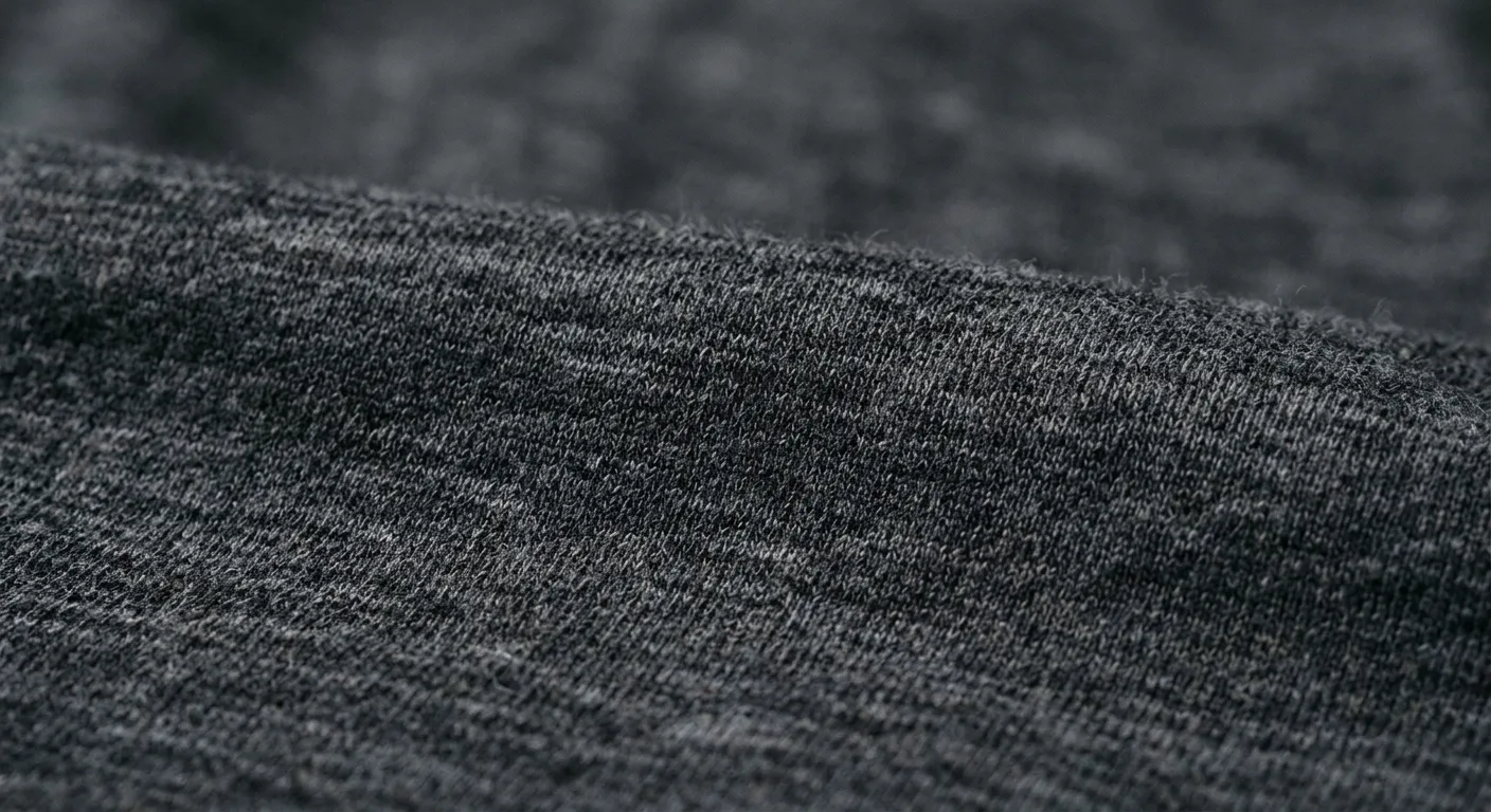 A close-up of the heathered texture of a charcoal triblend fabric, showing the intricate blend of grey and black fibers.
