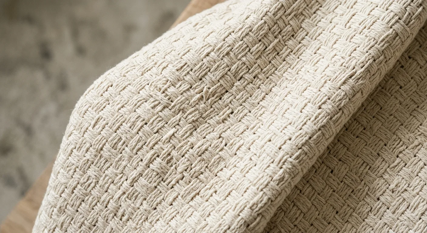 A close-up of a high-quality heavyweight cotton fabric texture showing the intricate weave and durability favored in mod