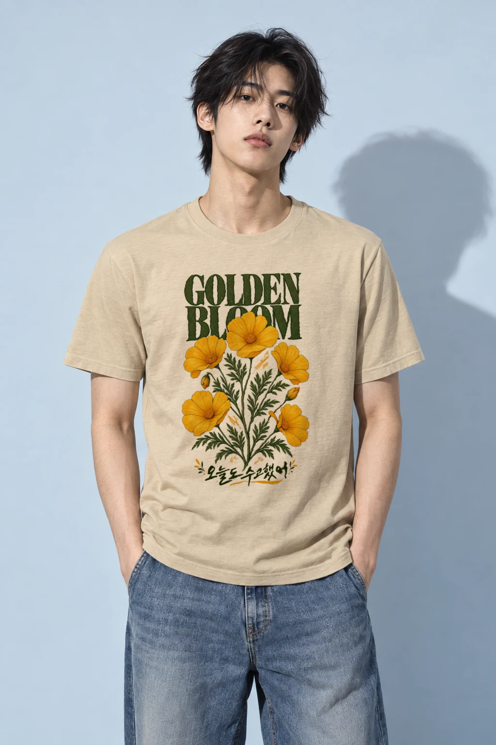 "Golden Bloom" Heavyweight Unisex Crewneck T-shirt