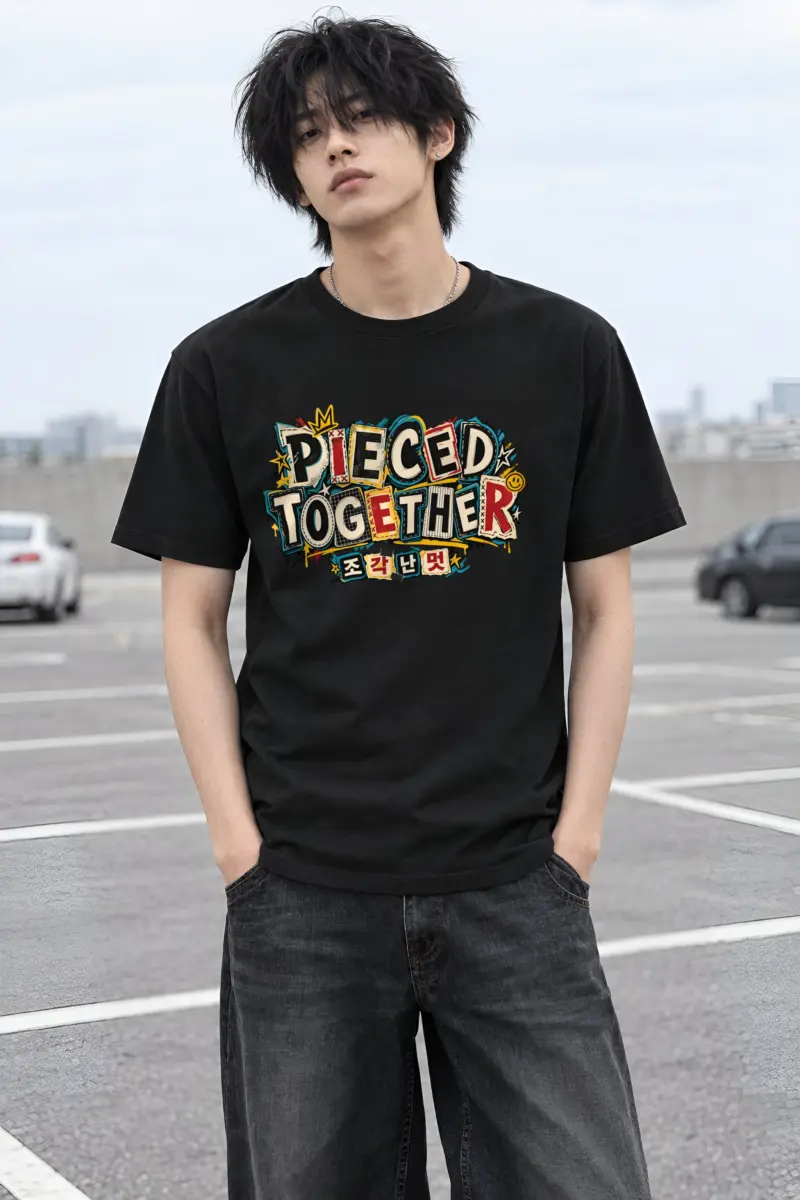 "Patchwork Pieced Graffiti" Heavyweight Unisex Crewneck T-shirt