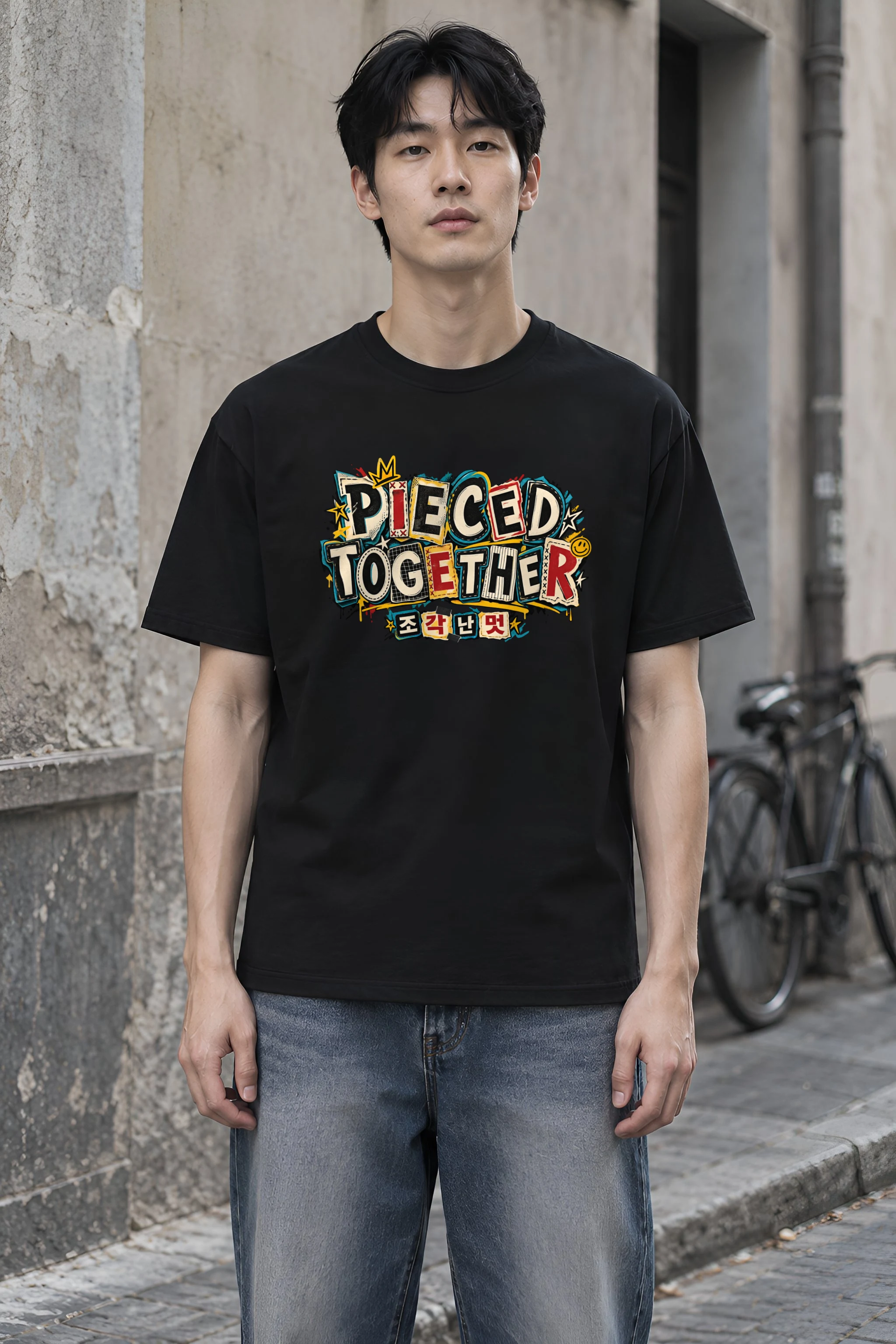 "Patchwork Pieced Graffiti" Heavyweight Unisex Crewneck T-shirt