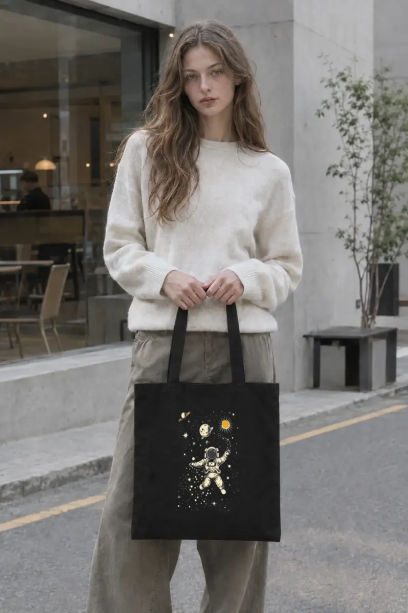“Astronaut caching stars ” Premium Tote Bag Natural