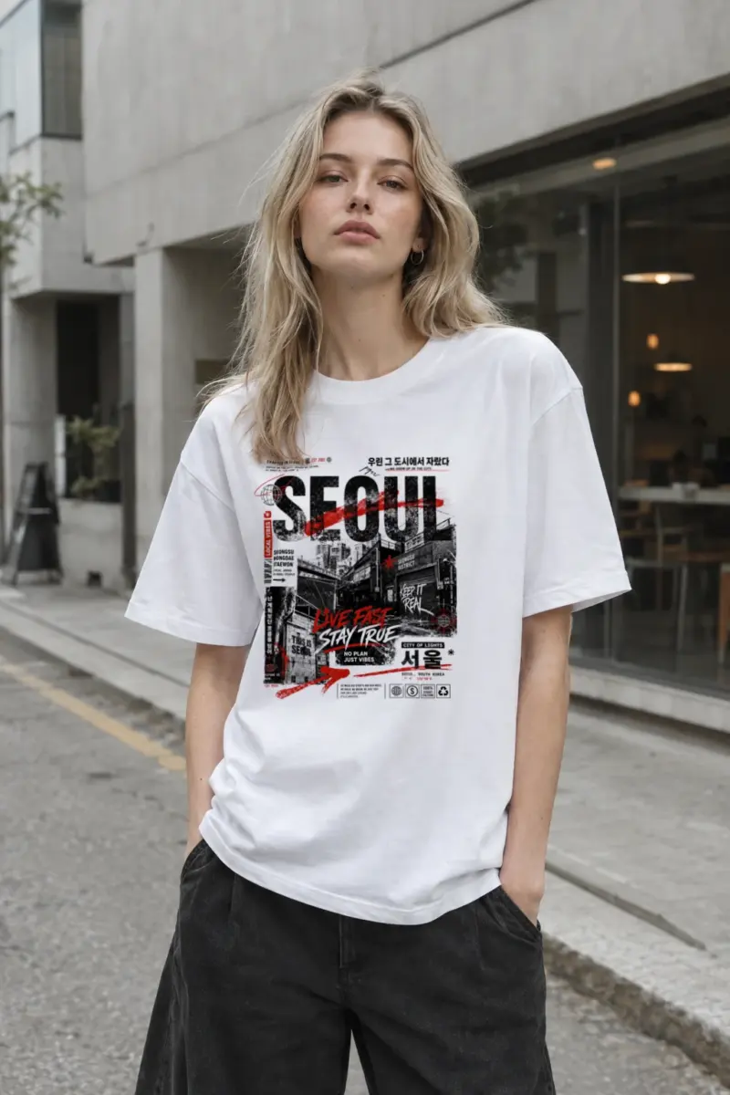 “Seoul – live fast” Heavyweight Unisex Crewneck T-shirt | Gildan® 5000