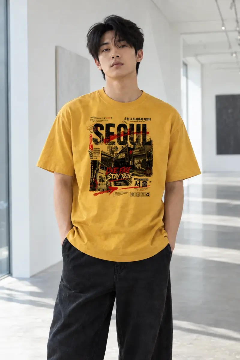 “Seoul – live fast” Heavyweight Unisex Crewneck T-shirt | Gildan 5000
