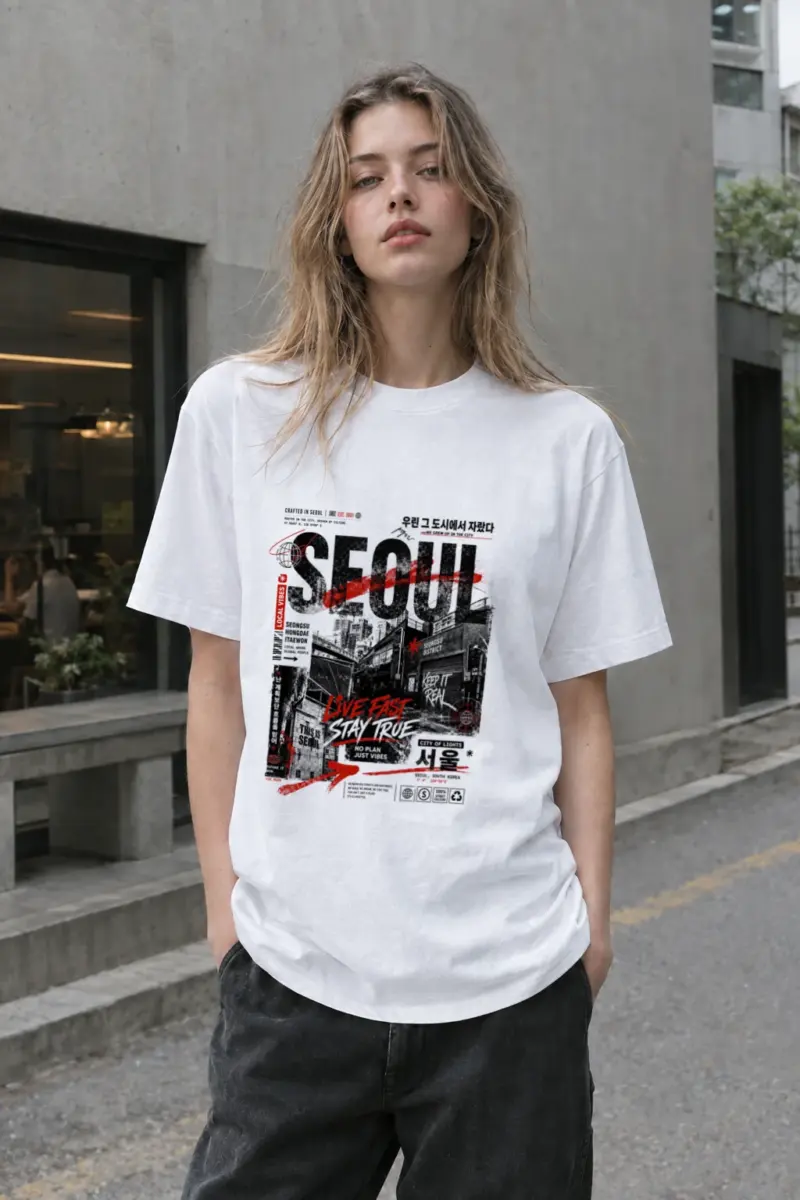 “Seoul – live fast” Heavyweight Unisex Crewneck T-shirt | Gildan® 5000