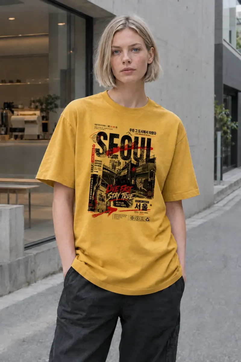 “Seoul – live fast” Heavyweight Unisex Crewneck T-shirt | Gildan® 5000