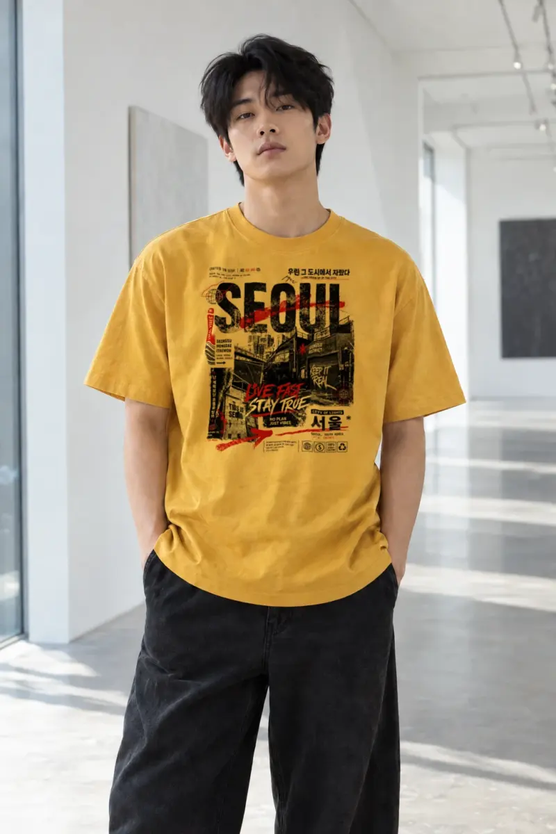 “Seoul – live fast” Heavyweight Unisex Crewneck T-shirt | Gildan 5000