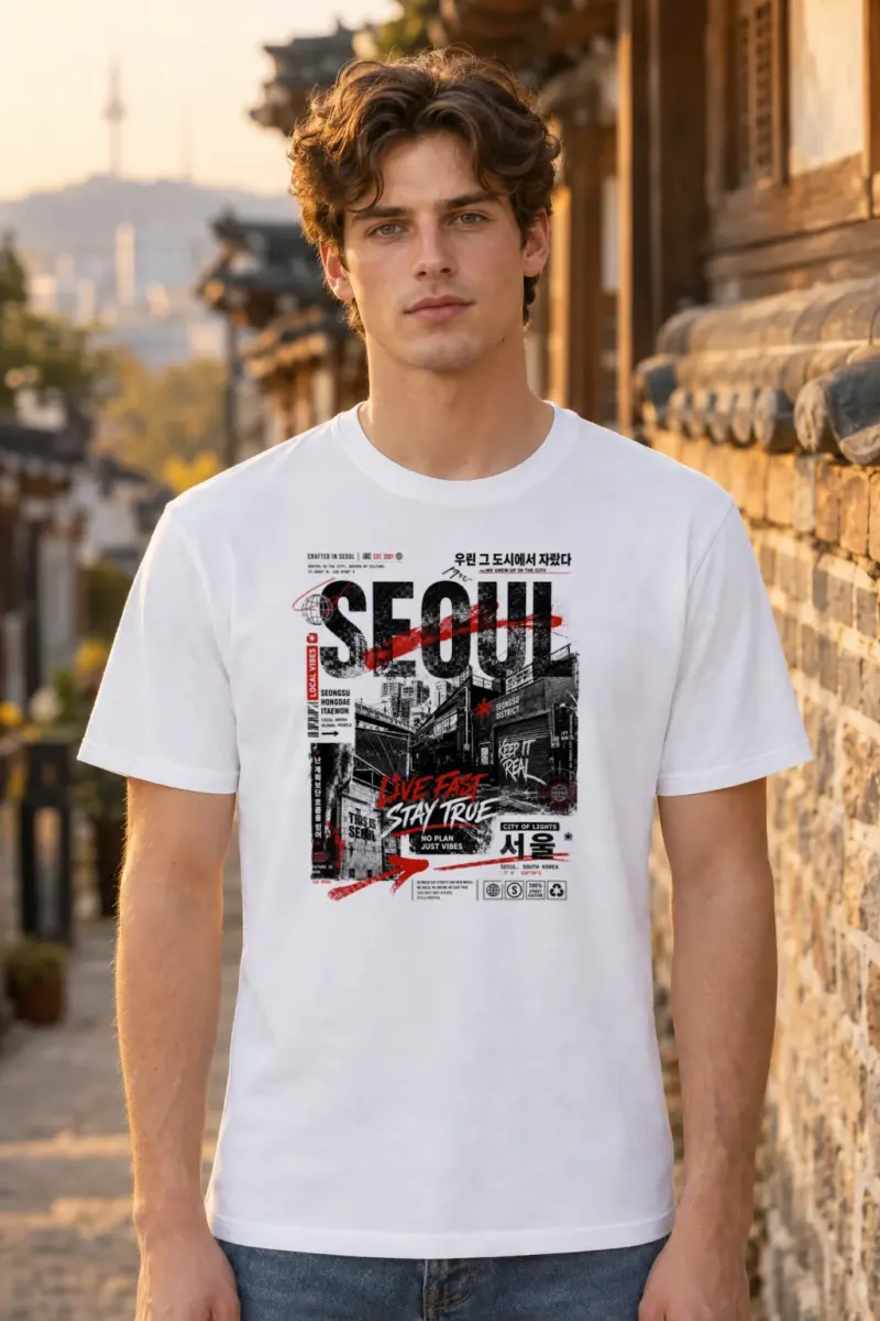 “Seoul – live fast” Heavyweight Unisex Crewneck T-shirt | Gildan® 5000