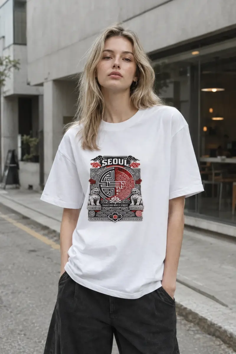 “Korean traditional patterns” Premium Unisex Crewneck T-shirt | Bella + Canvas 3001