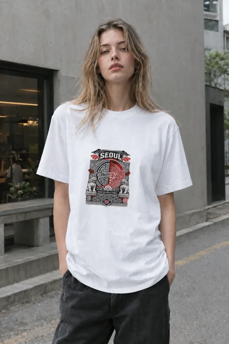 “Korean traditional patterns” Premium Unisex Crewneck T-shirt | Bella + Canvas 3001