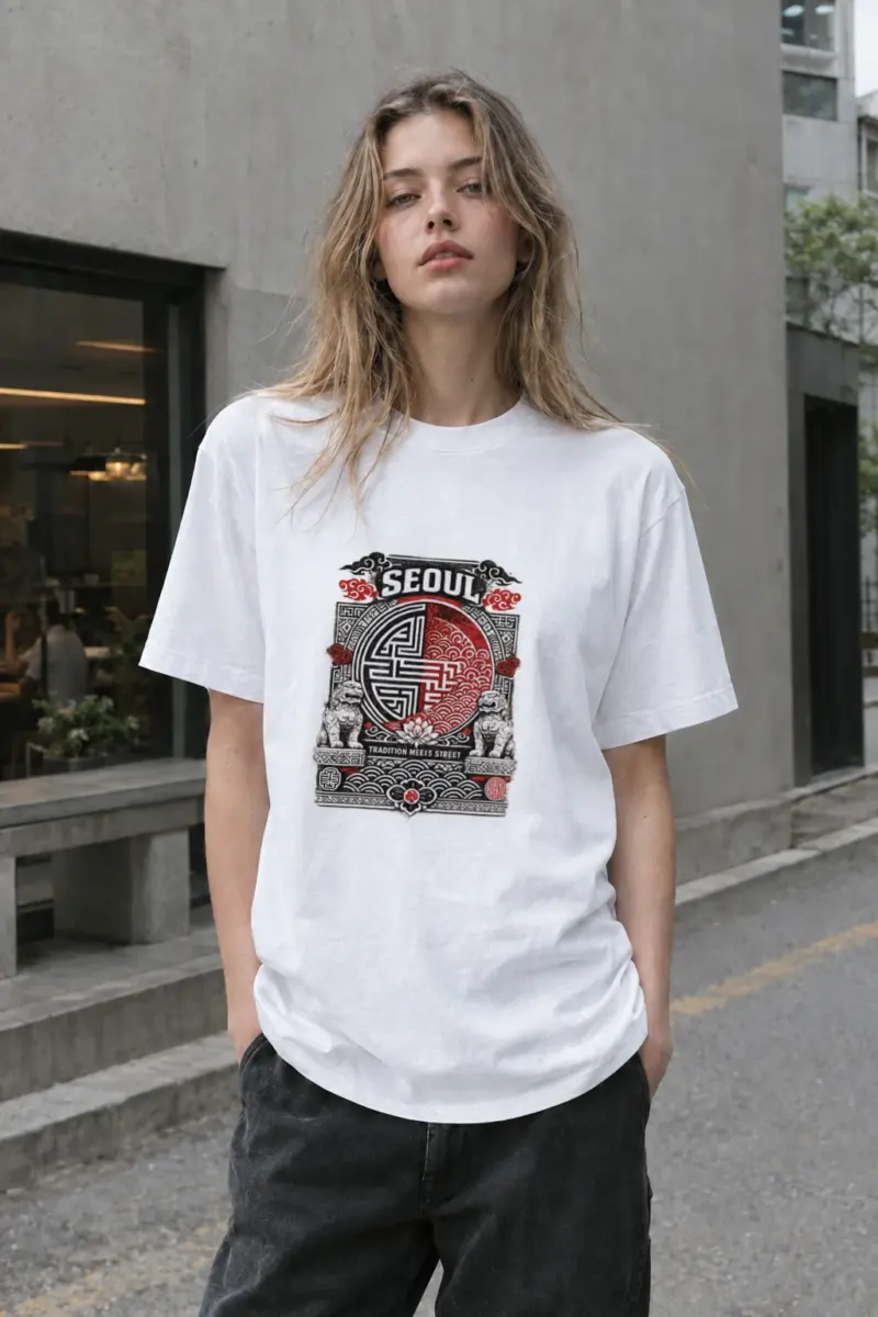 “Korean traditional patterns” Premium Unisex Crewneck T-shirt | Bella + Canvas 3001