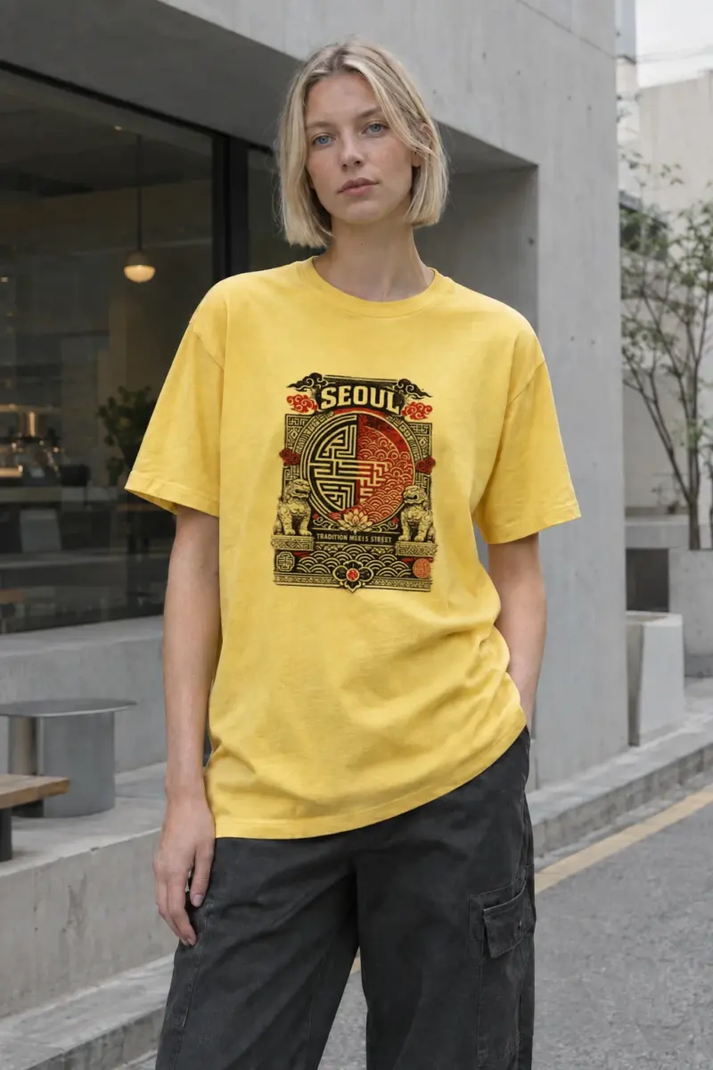 “Korean traditional patterns” Premium Unisex Crewneck T-shirt | Bella + Canvas 3001