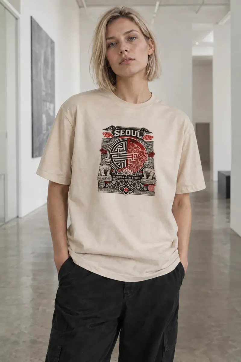 "Korean traditional patterns" Premium Unisex Crewneck T-shirt | Bella + Canvas 3001