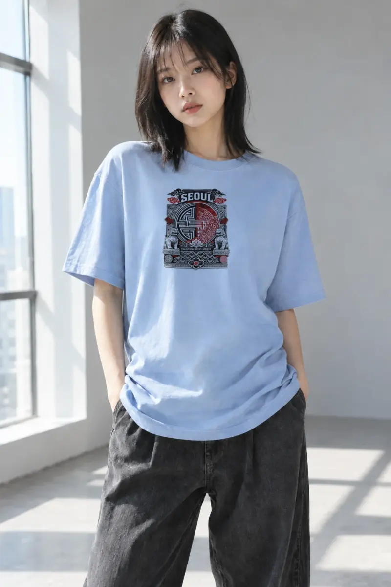 "Korean traditional patterns" Premium Unisex Crewneck T-shirt | Bella + Canvas 3001
