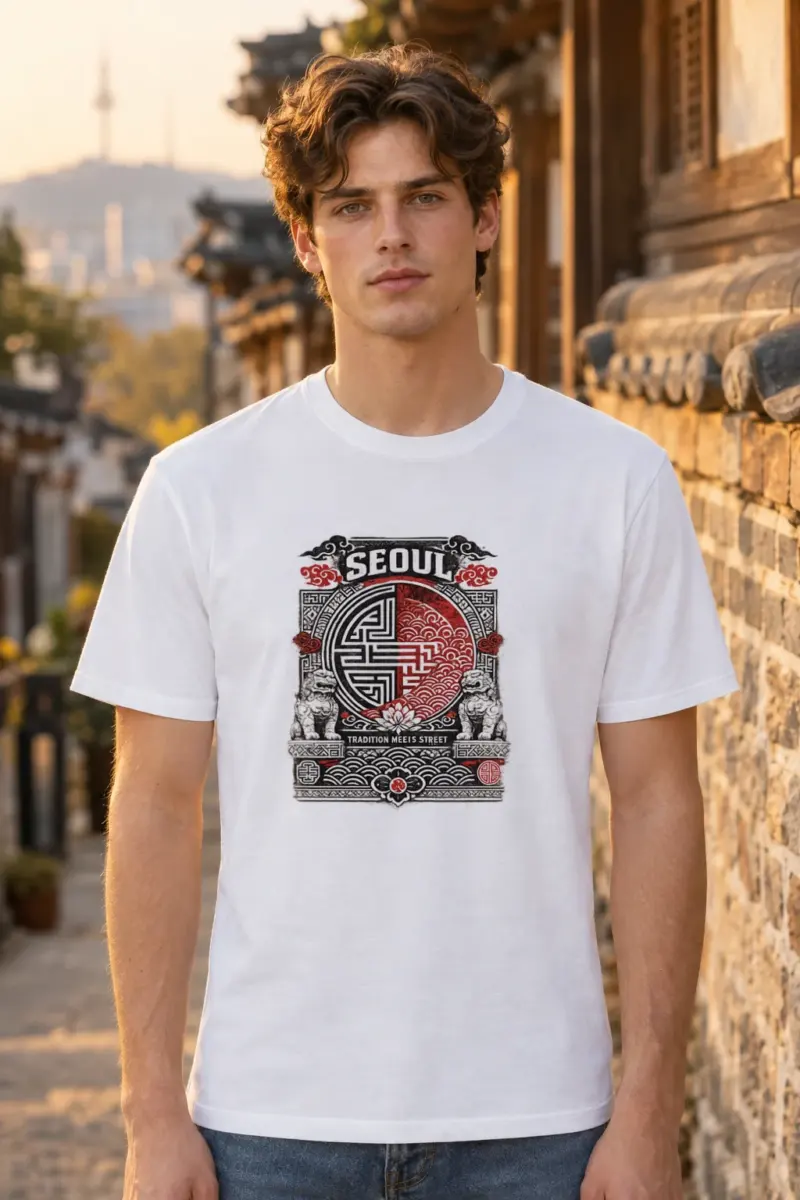“Korean traditional patterns” Premium Unisex Crewneck T-shirt | Bella + Canvas 3001