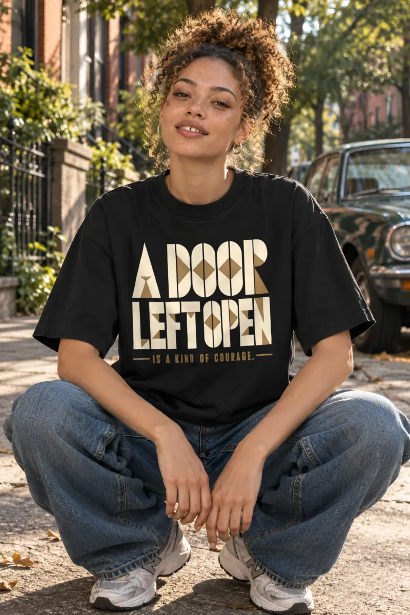 "A Door Left Open" Unisex Oversized Heavyweight Crewneck T-Shirt