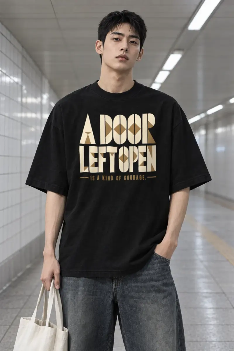 "A Door Left Open" Men's Oversized Heavyweight Crewneck T-Shirt