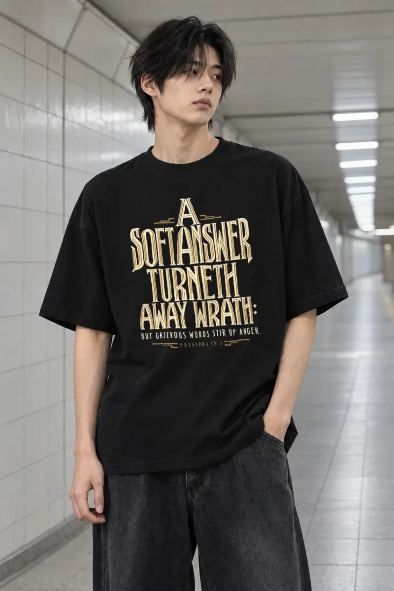 "A Soft Answer Turneth Away Wrath" Men's Oversized Heavyweight Crewneck T-Shirt