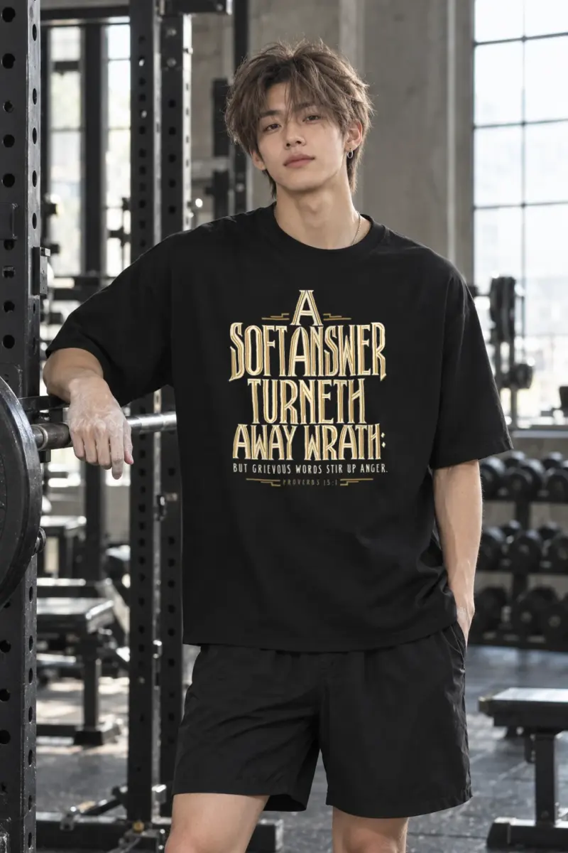 “A Soft Answer Turneth Away Wrath” Men’s Oversized Heavyweight Crewneck T-Shirt