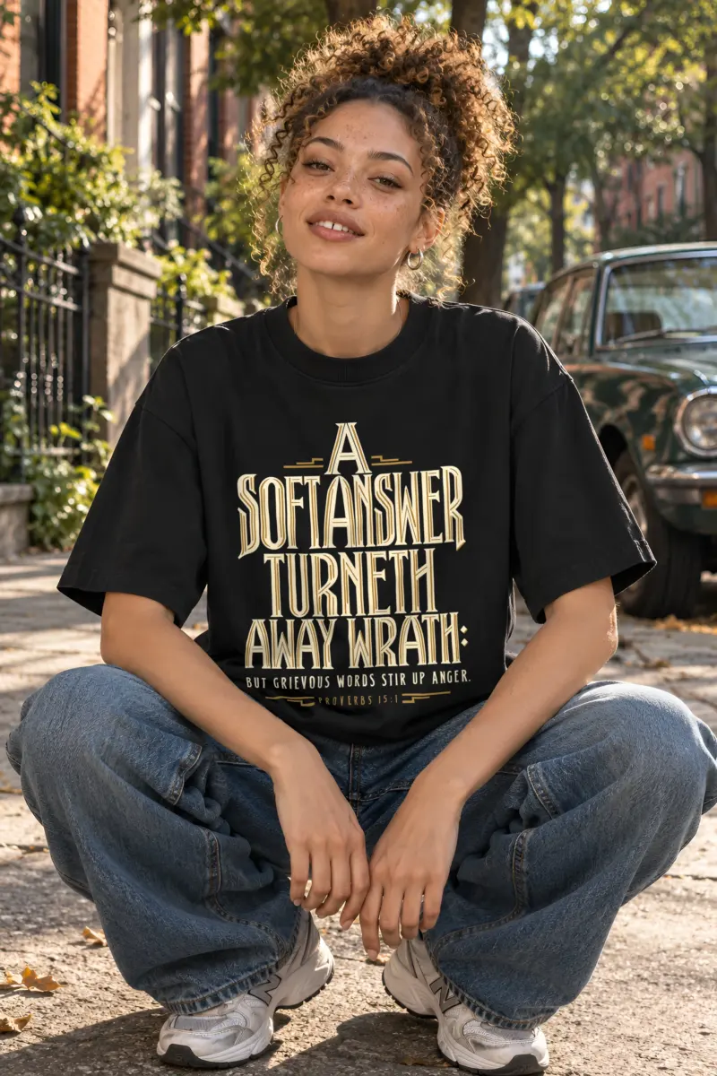 "A Soft Answer Turneth Away Wrath" Unisex Oversized Heavyweight Crewneck T-Shirt
