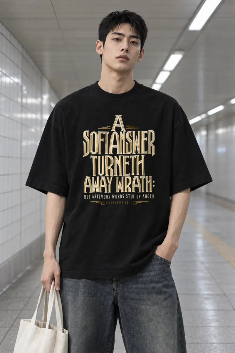 "A Soft Answer Turneth Away Wrath" Men's Oversized Heavyweight Crewneck T-Shirt