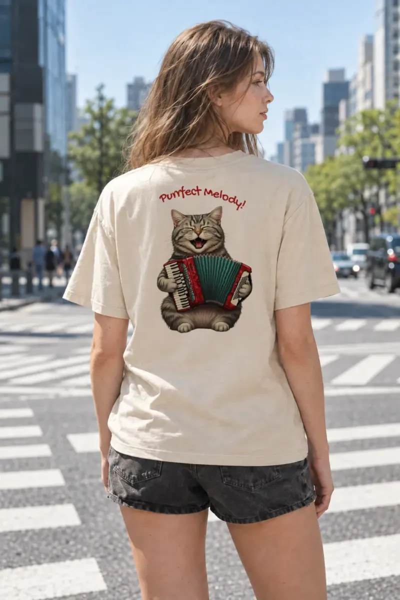 “Accordion Cat” Heavyweight Unisex Crewneck T-shirt | Gildan 5000
