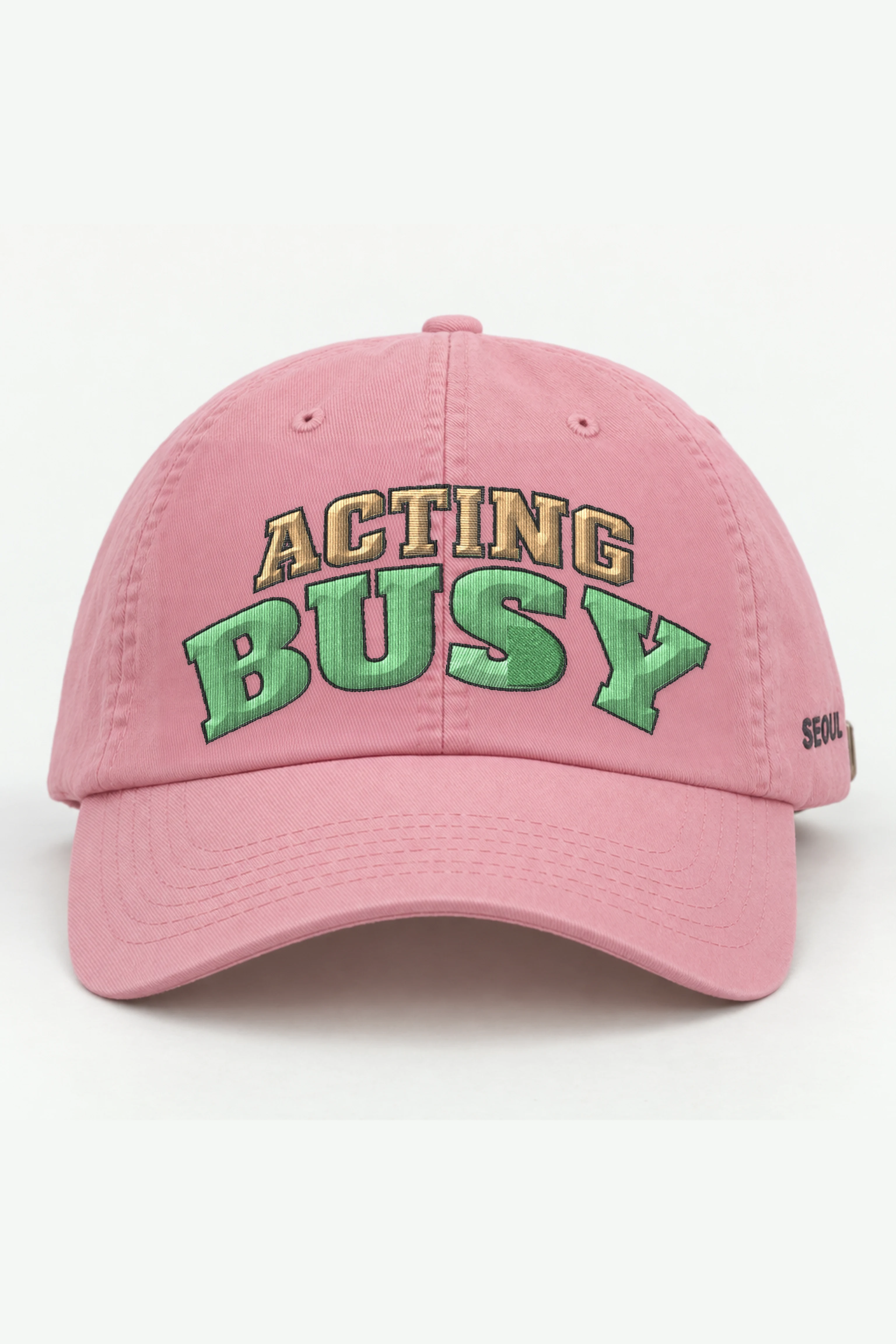 "Acting Busy" Classic Dad Hat · Embroidered — pink/cap-front