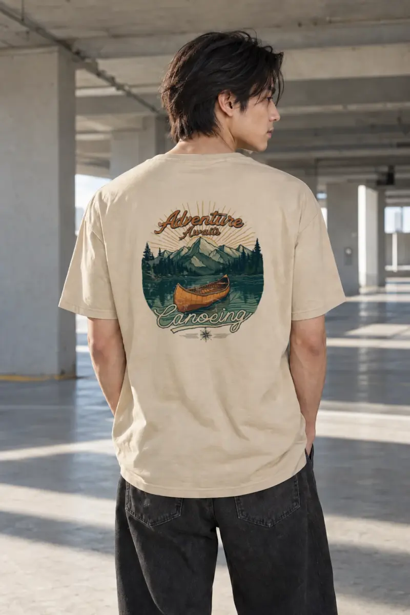 "Adventure Awaits Canoeing" Heavyweight Unisex Crewneck T-shirt | Gildan 5000