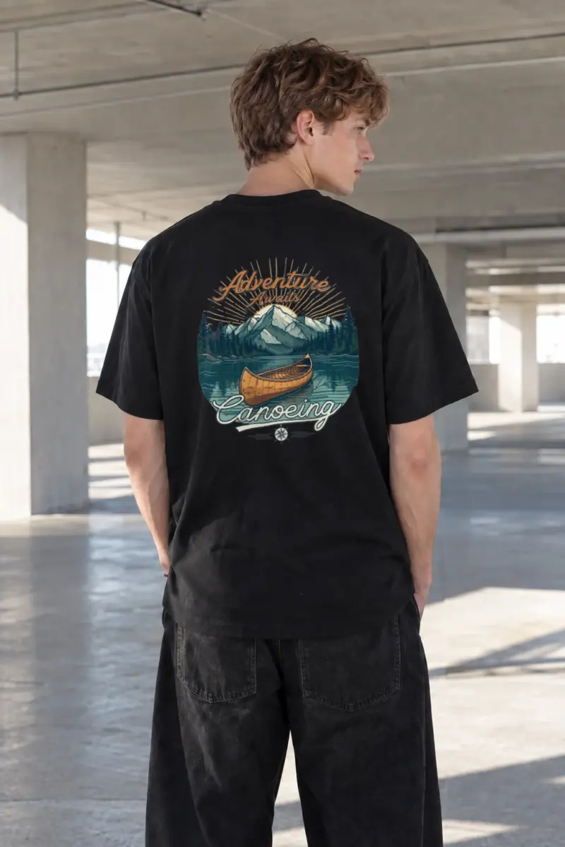 “Adventure Awaits Canoeing” Heavyweight Unisex Crewneck T-shirt | Gildan 5000