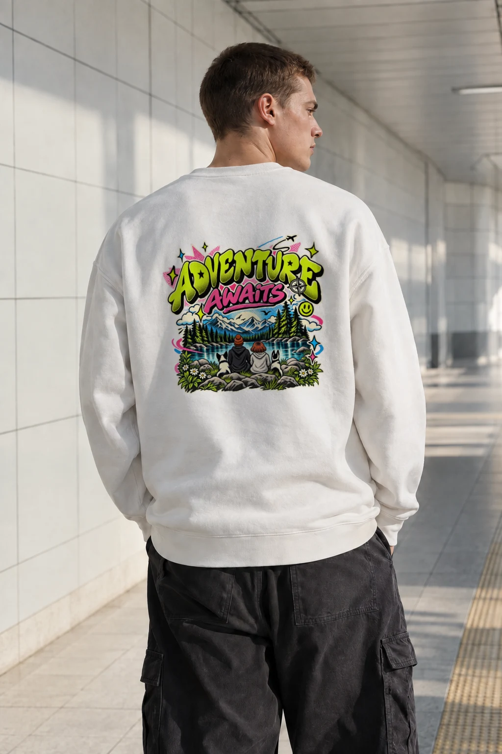 "Adventure Awaits" Heavy Blend Unisex Crewneck Sweatshirt | Gildan 18000