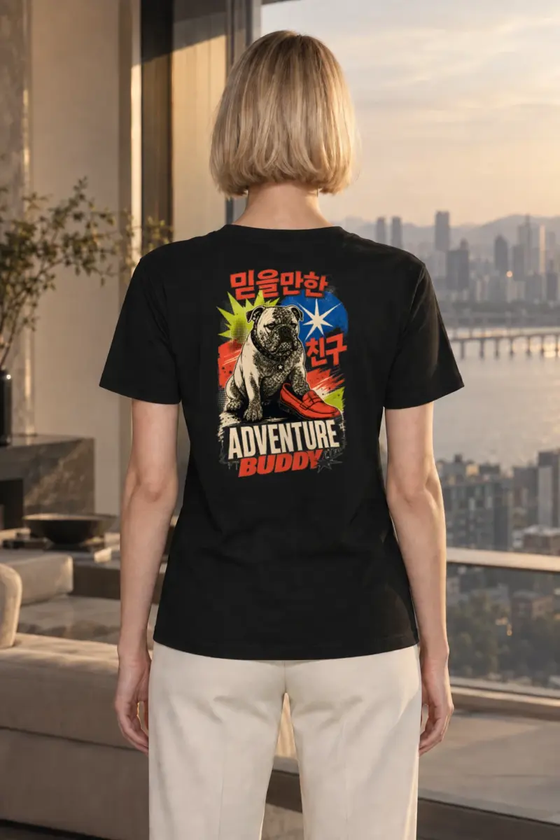 "Adventure Buddy Bulldog" Heavyweight Unisex Crewneck T-shirt | Gildan 5000