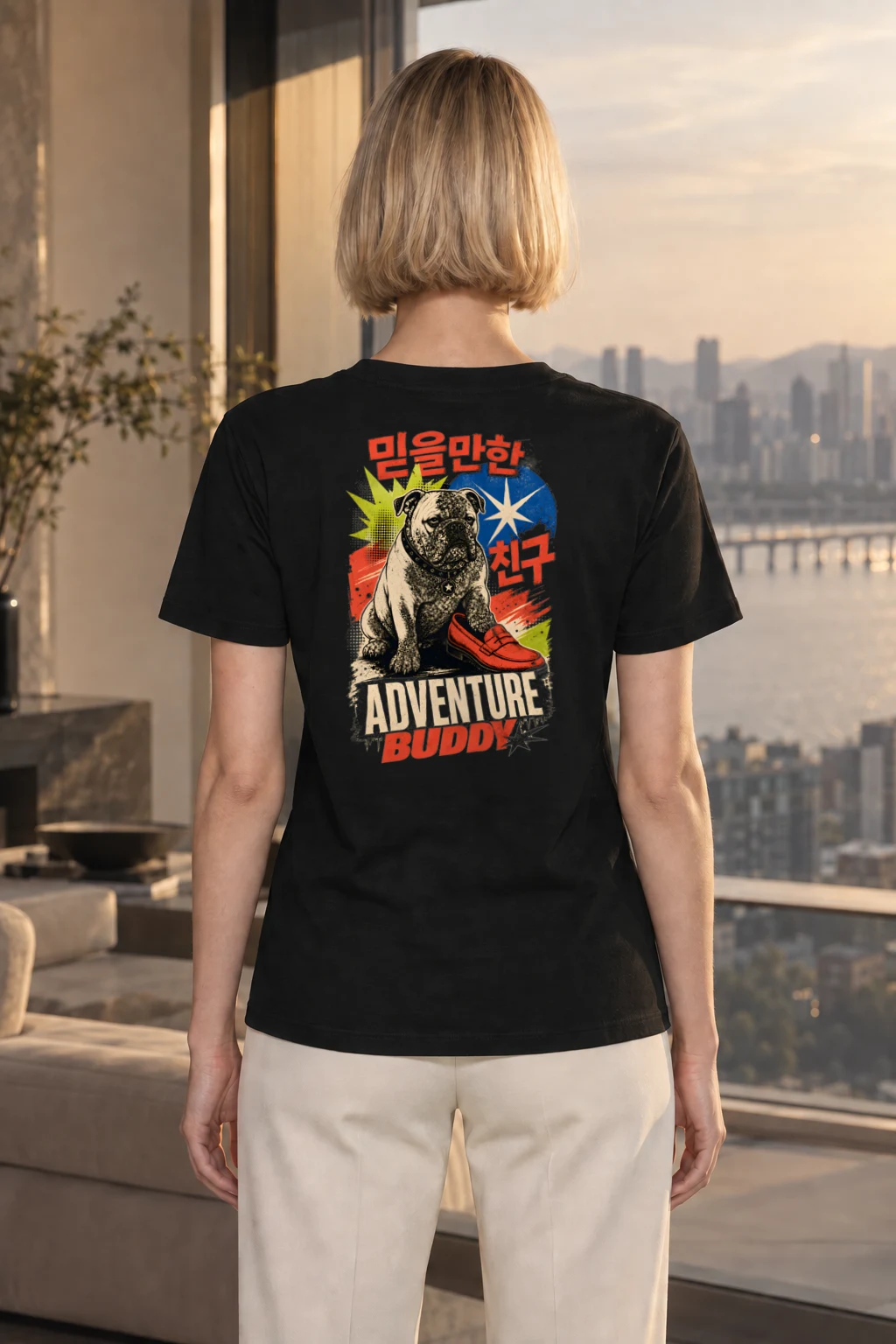 "Adventure Buddy Bulldog" Heavyweight Unisex Crewneck T-shirt | Gildan 5000