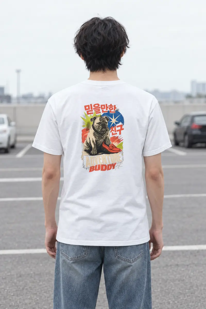 "Adventure Buddy Bulldog" Heavyweight Unisex Crewneck T-shirt