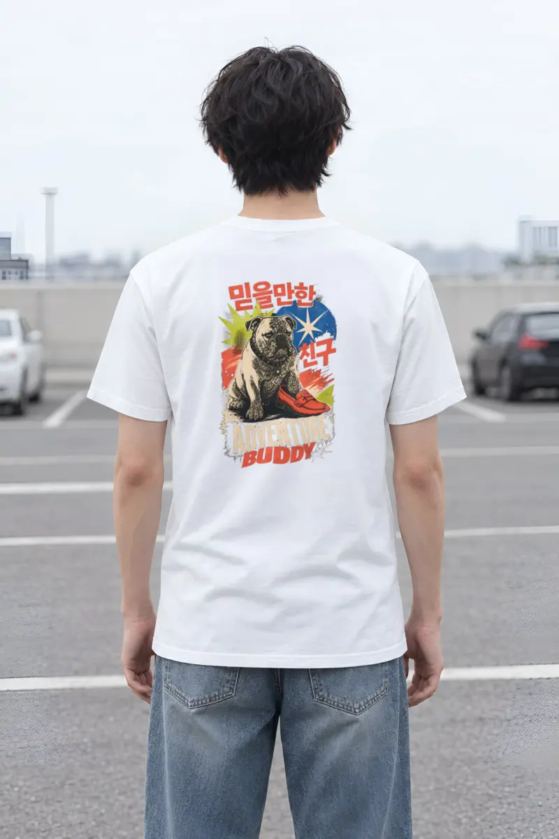 "Adventure Buddy Bulldog" Heavyweight Unisex Crewneck T-shirt