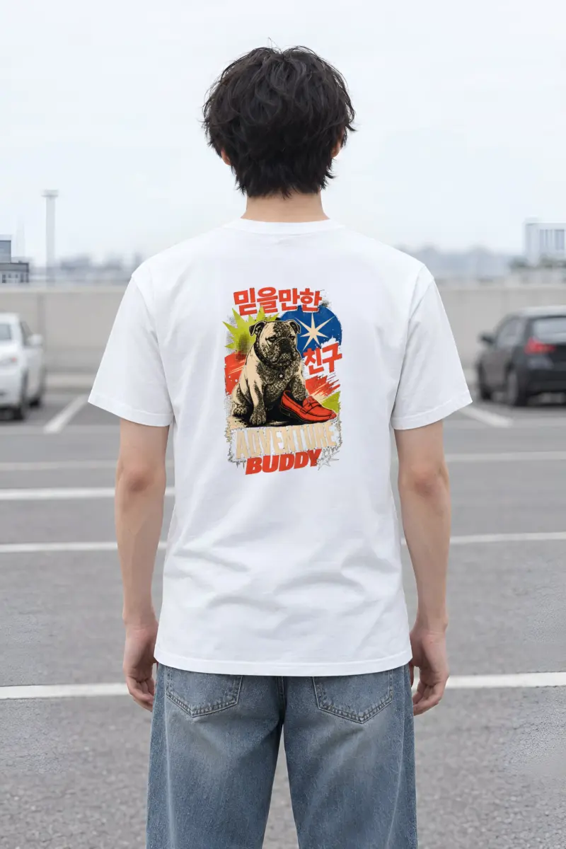 "Adventure Buddy Bulldog" Heavyweight Unisex Crewneck T-shirt