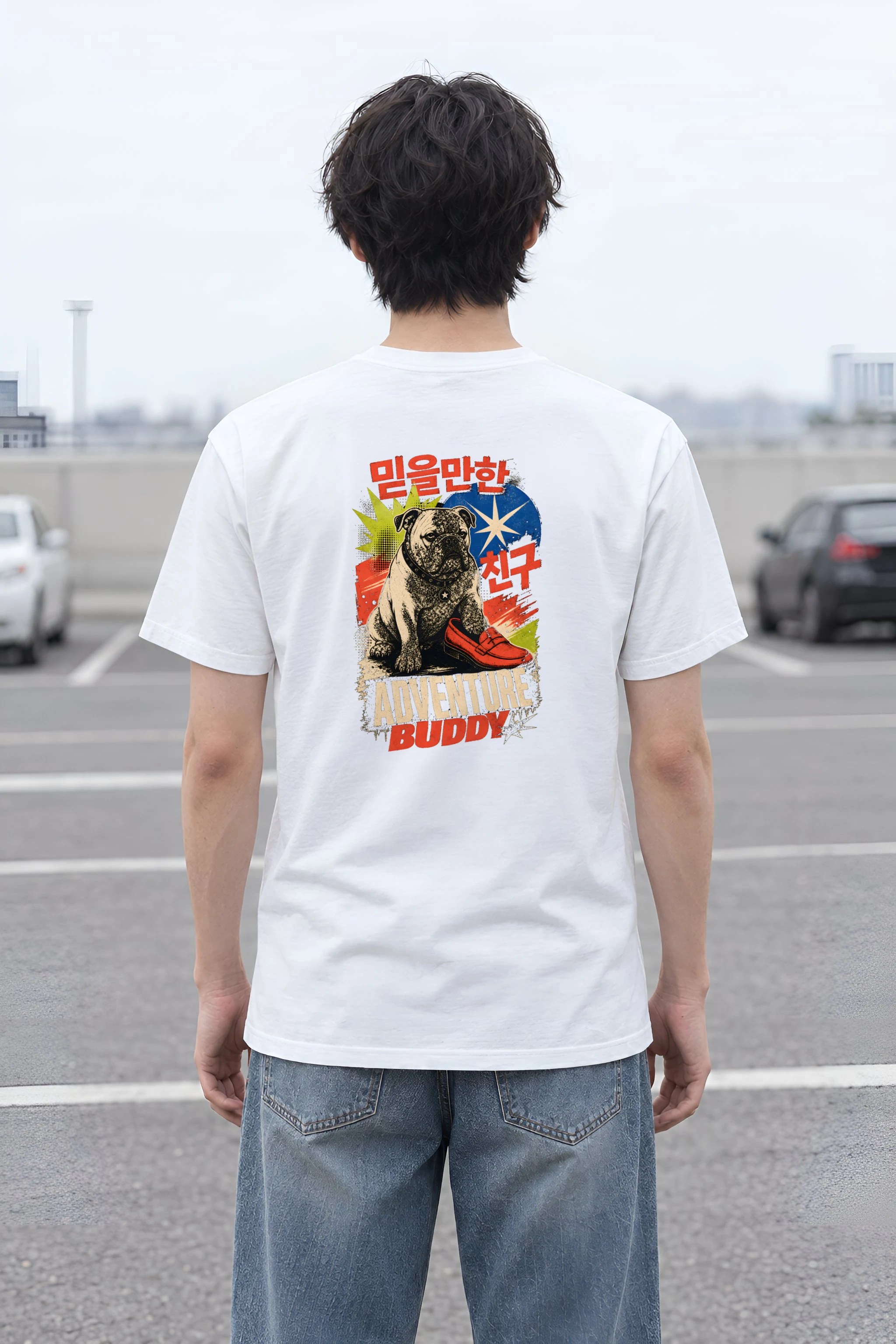 "Adventure Buddy Bulldog" Heavyweight Unisex Crewneck T-shirt