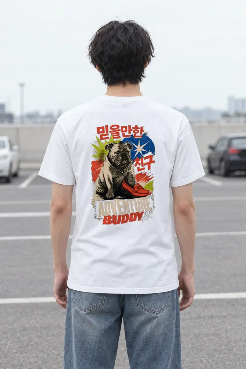 "Adventure Buddy Bulldog" Heavyweight Unisex Crewneck T-shirt