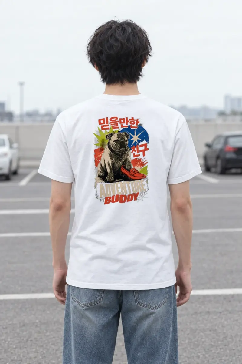 "Adventure Buddy Bulldog" Heavyweight Unisex Crewneck T-shirt