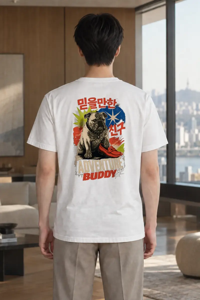 "Adventure Buddy Bulldog" Heavyweight Unisex Crewneck T-shirt
