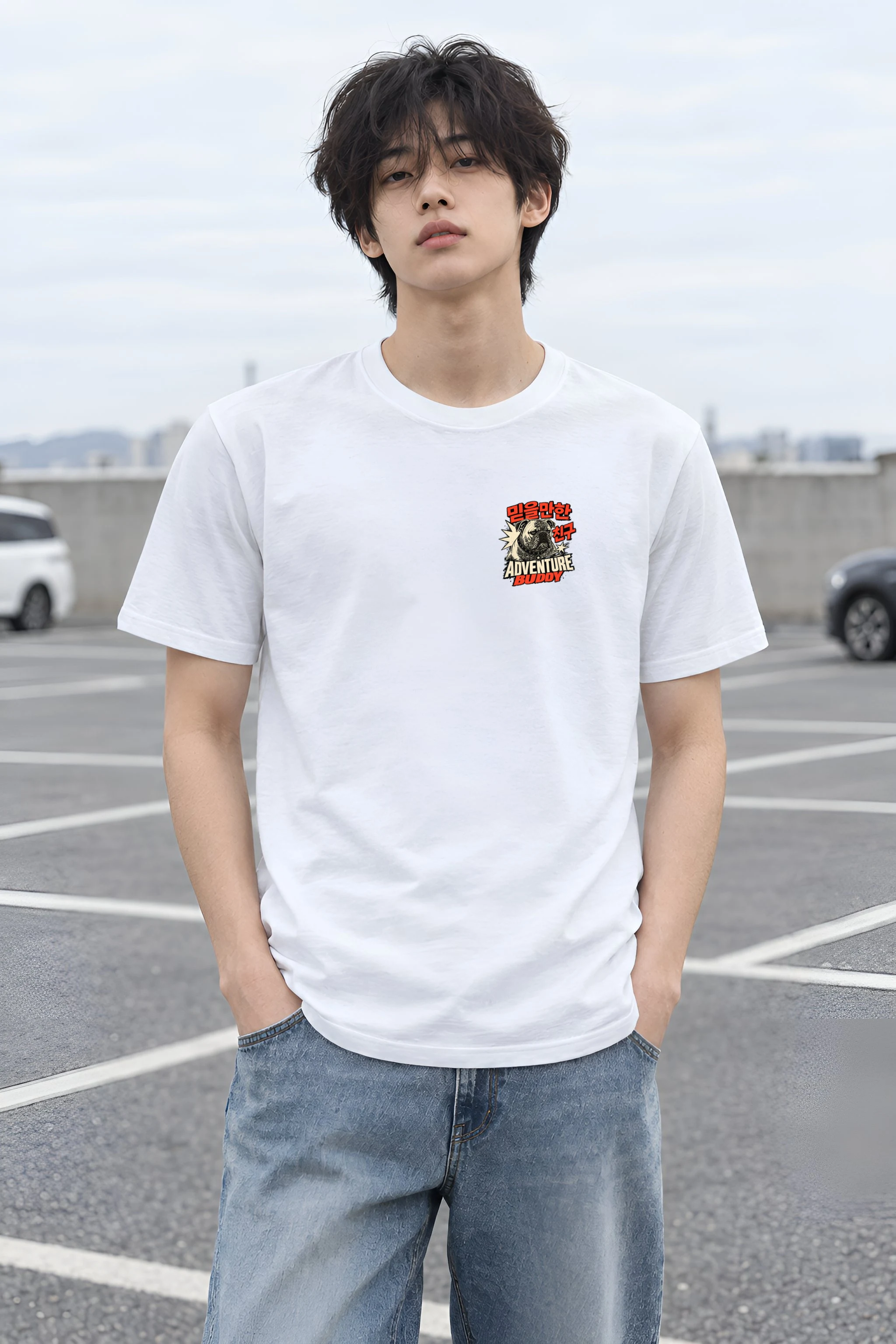 "Adventure Buddy Bulldog" Heavyweight Unisex Crewneck T-shirt
