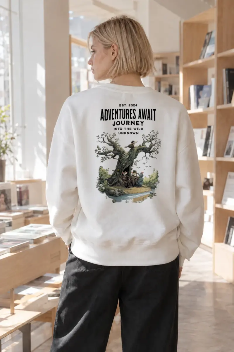 "Adventures Await" Heavy Blend Unisex Crewneck Sweatshirt | Gildan 18000