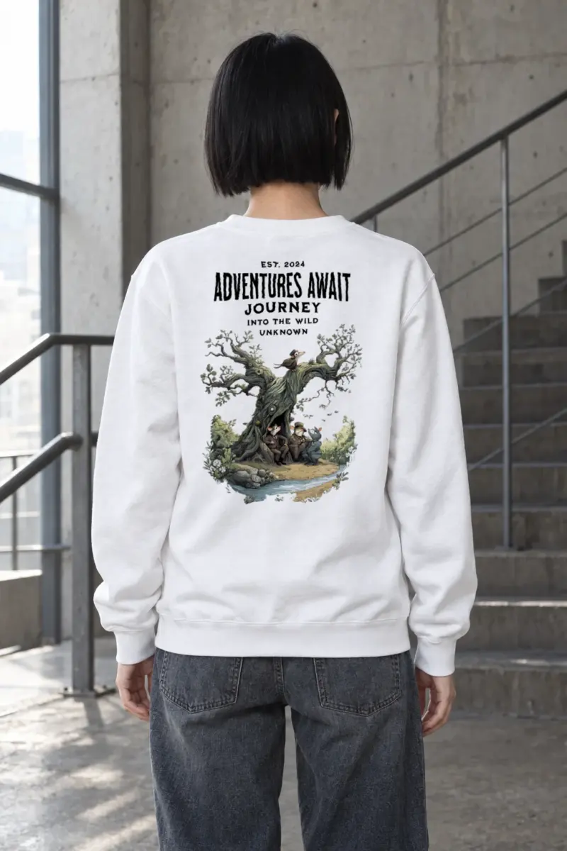 "Adventures Await" Heavy Blend Unisex Crewneck Sweatshirt | Gildan 18000