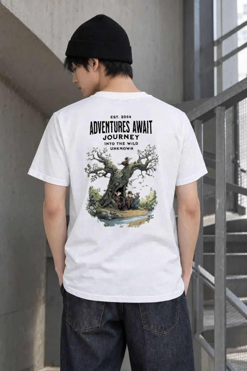 "Adventures Await" Heavyweight Unisex Crewneck T-shirt | Gildan 5000