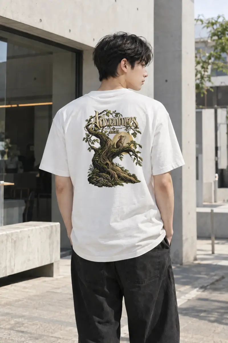 "Adventures Await" Heavyweight Unisex Crewneck T-shirt | Gildan 5000