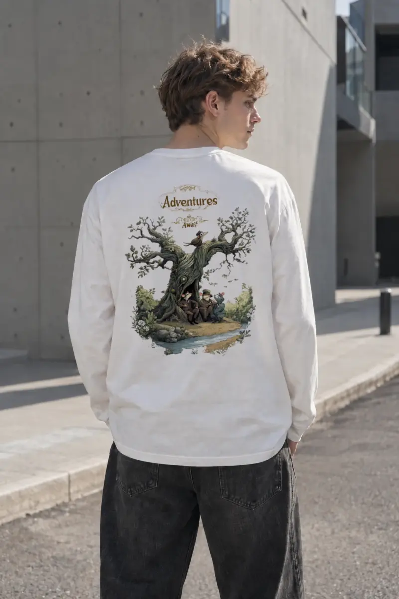 "Adventures Await" Unisex Longsleeve T-shirt | Gildan 2400