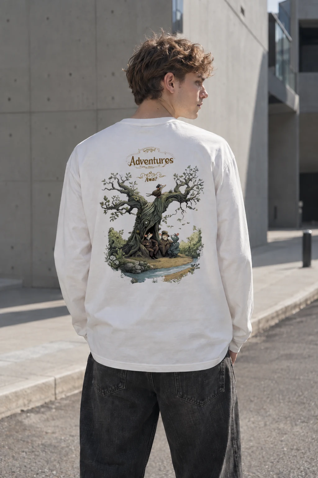 "Adventures Await" Unisex Longsleeve T-shirt | Gildan 2400