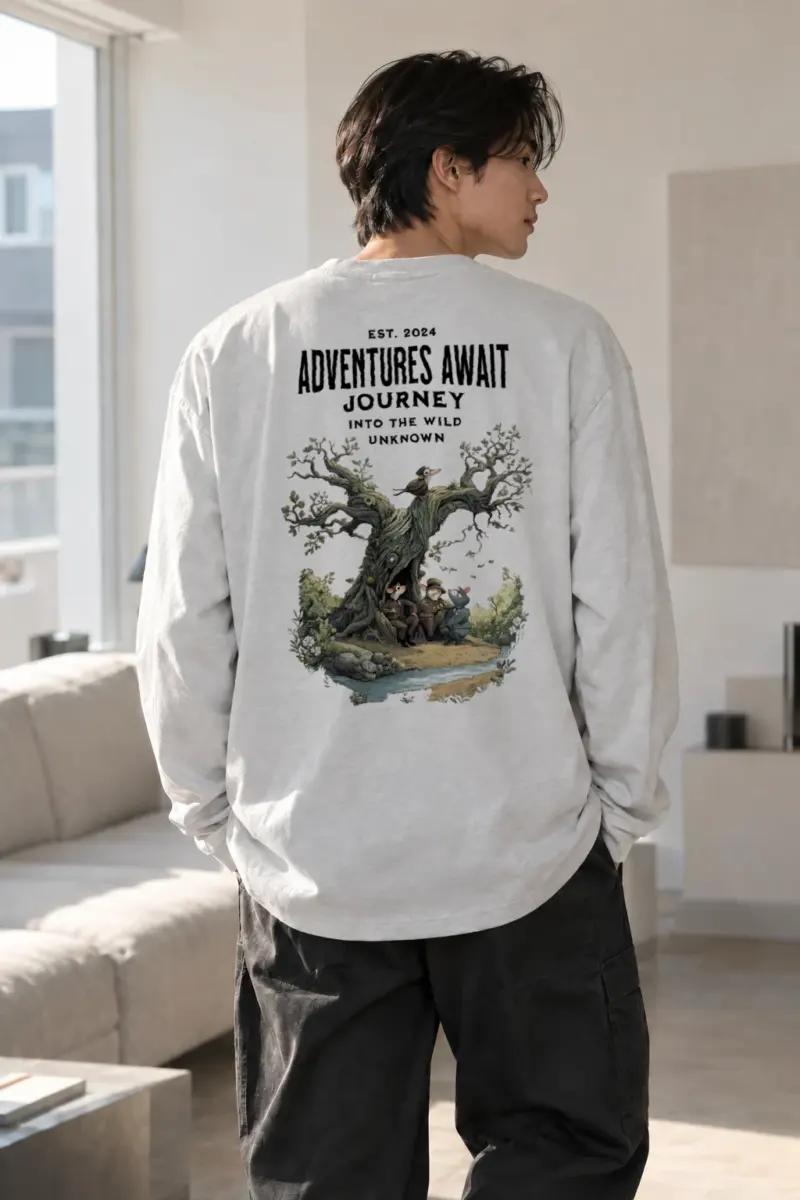 "Adventures Await" Unisex Longsleeve T-shirt | Gildan 2400