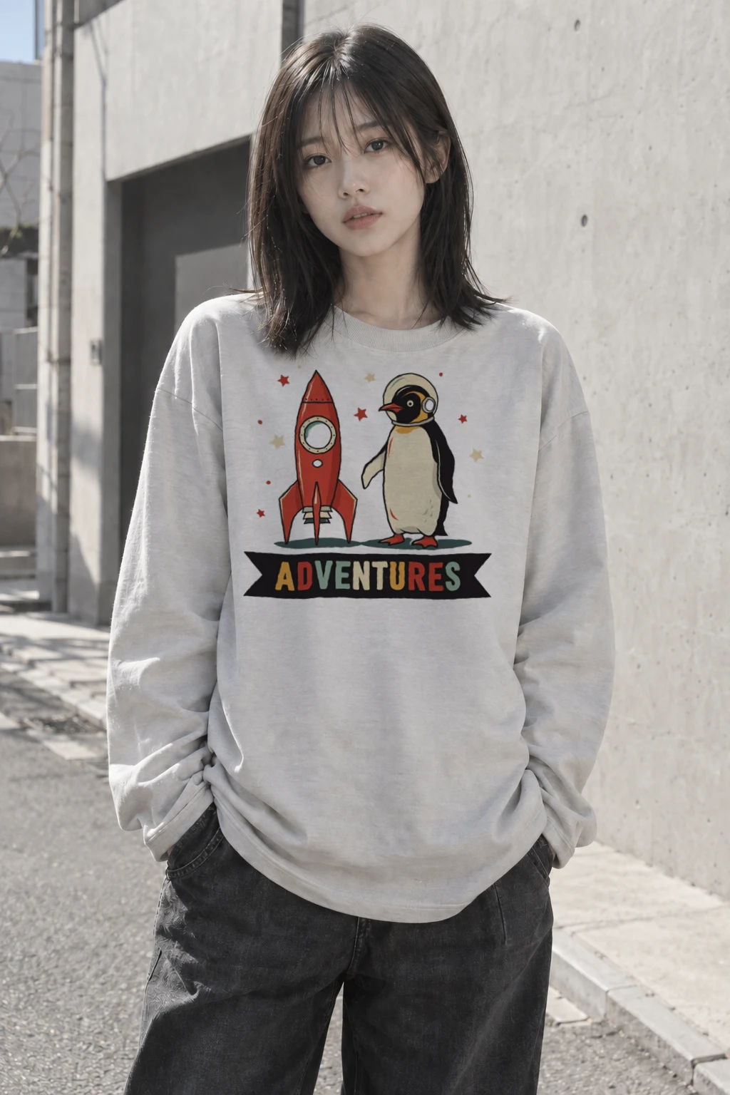 "Adventures Rocket Penguin" Unisex Longsleeve T-shirt | Gildan 2400